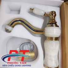 Vòi lavabo 20cm thân vàng sứ trắng mỏ cong VLVB-533