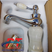 Vòi lavabo thân bạc sứ trắng tay ngọc VLVB-0486