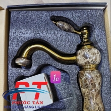 Vòi lavabo 20cm thân vàng sứ xám mỏ cong VLVB-530