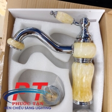 Vòi lavabo 20cm thân bạc sứ vàng mỏ cong VLVB-631