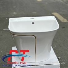 Lavabo vuông trắng chỉ vàng LVBC12