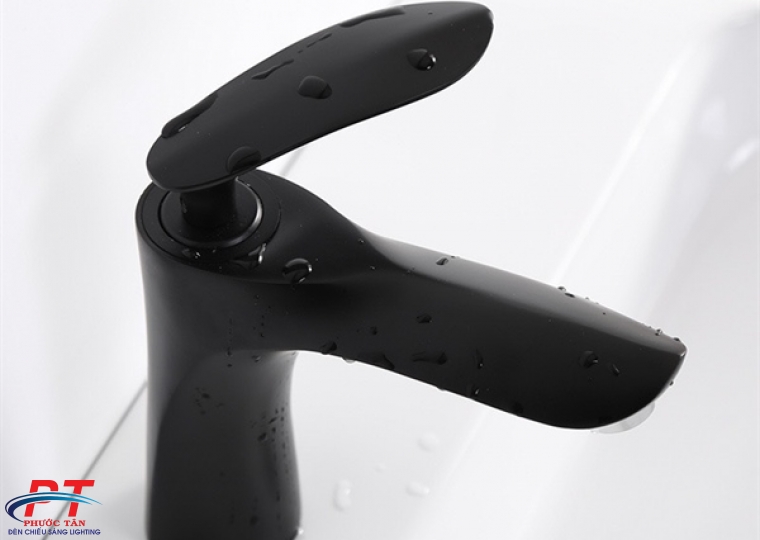 Vòi lavabo lá mạ 20cm - đen