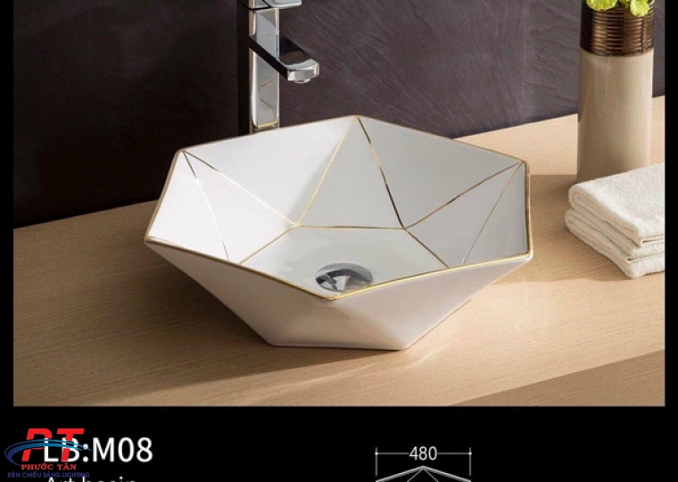 Lavabo kim cương viền vàng M08
