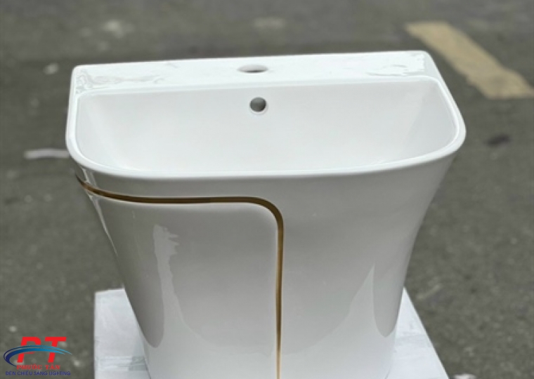 Lavabo vuông trắng chỉ vàng LVBC12